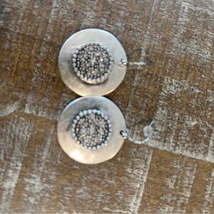 Chico's Silver Medallion Earrings with Crystal Accents